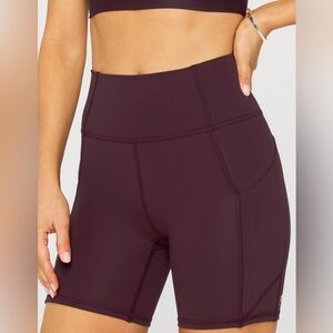 Fabletics Oasis PureLuxe High-Waisted 6'' Shorts Pockets Plum/Purple Size Small